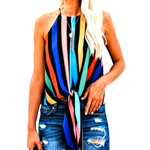 Vici Tops - NWOT! VICI VERTICAL STRIPE CROP KEYHOLE TOP